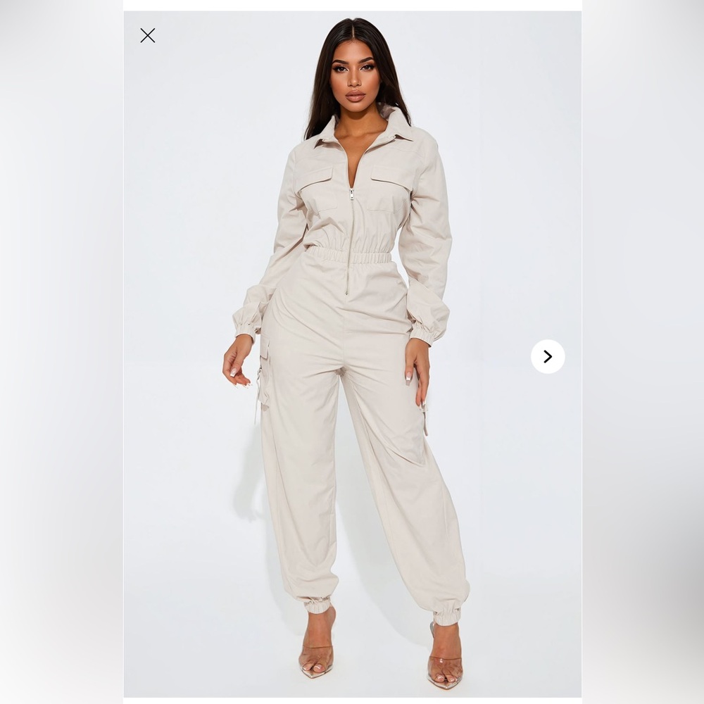 Cream and Silver High-Waisted Jumpsuit with Tapered Legs